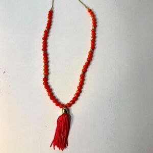 NWT. Long Coral Beaded Necklace With Tassel 34" Long Boho Beachy